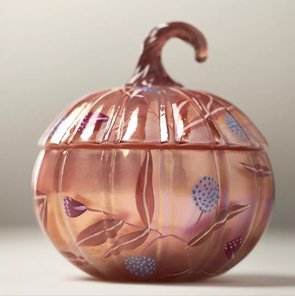 Handpainted Pumpkin Sweet Vanilla Glass Pumpkin Candle  Anthropologie Gourmand Pumpkin Sweet Vanilla Handpainted Glass Candle